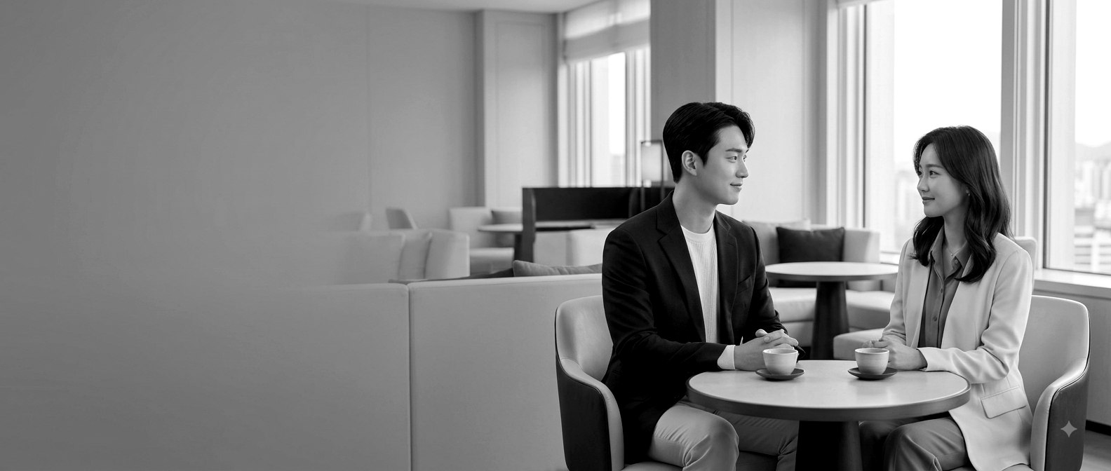 카페에서 마주 앉아 대화하는 남녀